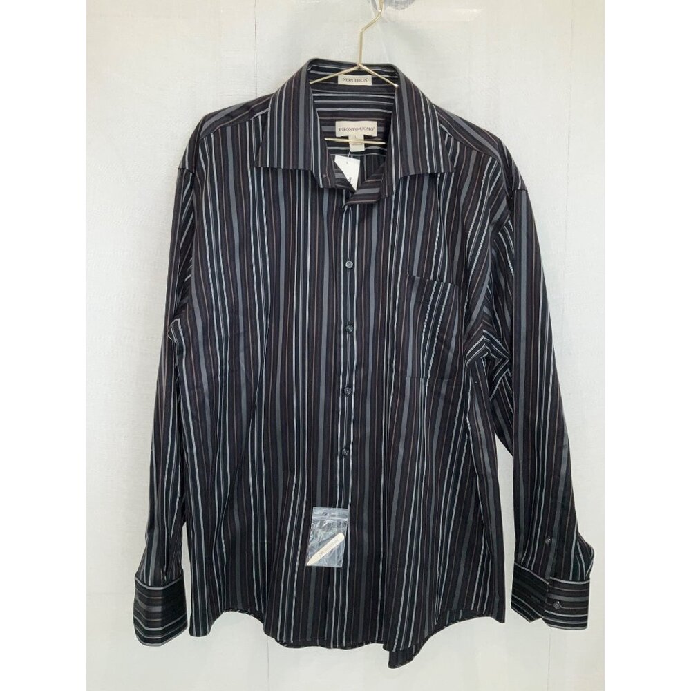 Pronto Uomo Black, Tan White Stripe Dress Shirt Size Large - Picture 2 of 7